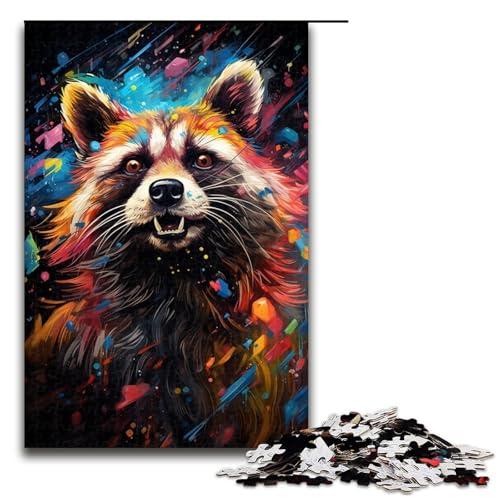 Puzzle für Erwachsene 1000 Teile farbenfrohes psychedelisches Waschbär-Puzzle Spiele Spielzeug Geschenk geeignet für die Schreibtischdekoration 1000 Teile (75 x 50 cm) von mowenbingpeng
