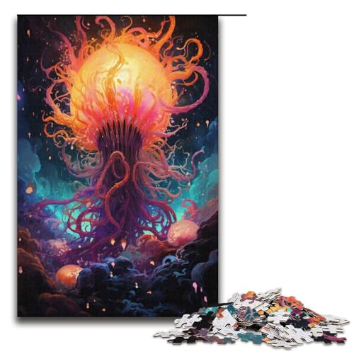 Puzzle für Erwachsene 1000 Teile farbenfrohes psychedelisches Weltraum-Oktopus-Gemälde Puzzle Lernspiele für Zuhause DIY-Spielzeug tolles Geschenk für Spiele 1000 Teile (38 x 26 cm) von mowenbingpeng