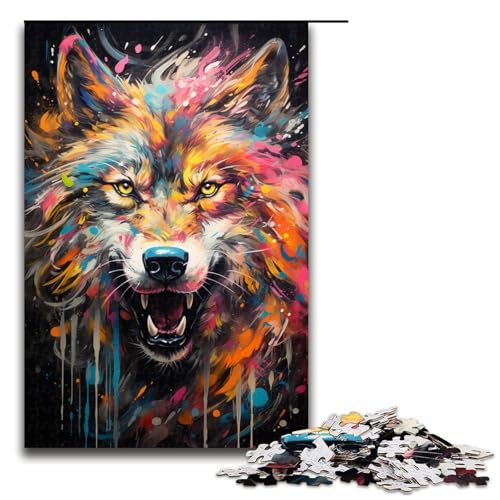 Puzzle für Erwachsene 1000 Teile farbenfrohes psychedelisches Wolf-Puzzle Geburtstagsgeschenk für Teenager ab 14 Jahren 1000 Teile (75 x 50 cm) von mowenbingpeng