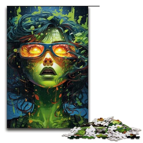 Puzzle für Erwachsene 1000 Teile farbenfrohes psychedelisches grünes Hexenmuster zum Zusammenbauen hilft dem Gehirn süchtig machendes Spielzeug zur Förderung der Geduld 1000 Teile (75 x 50 cm) von mowenbingpeng