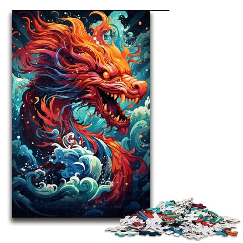 Puzzle für Erwachsene 1000 Teile farbenfrohes psychedelisches rotes Drachen-Puzzle Lernspiele für Zuhause DIY-Spielzeug tolles Geschenk für Spiele 1000 Teile (75 x 50 cm) von mowenbingpeng