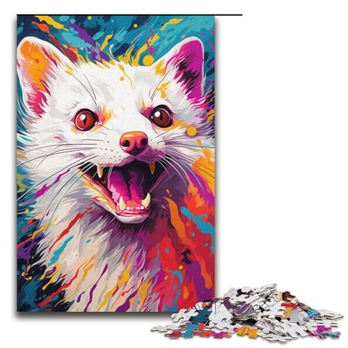 Puzzle für Erwachsene 1000 Teile farbenfrohes psychedelisches weißes Wiesel Puzzlespiel lustiges Spielzeug 1000 Teile (38 x 26 cm) von mowenbingpeng
