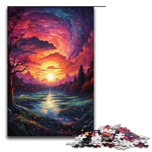 Puzzle für Erwachsene 1000 Teile farbenfrohes und fantastisches Sonnenuntergangsspektakel Holzpuzzle für Kinder Lernspiel 1000 Teile (38 x 26 cm) von mowenbingpeng