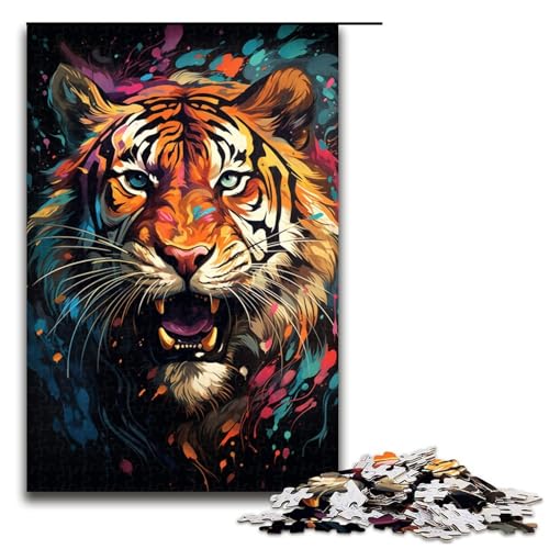 Puzzle für Erwachsene 1000 Teile farbenfrohes wütendes Tiger-Puzzle Lernspiele für Zuhause DIY-Spielzeug tolles Geschenk für Spiele 1000 Teile (75 x 50 cm) von mowenbingpeng