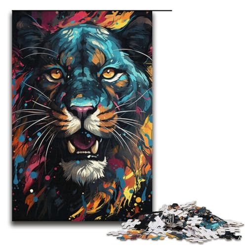 Puzzle für Erwachsene 1000 Teile farbige Gepardenfamilie Holzpuzzle Lernspiel Herausforderungsspielzeug 1000 Teile (38 x 26 cm) von mowenbingpeng