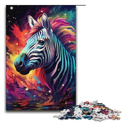 Puzzle für Erwachsene 1000 Teile farbige Zebra-Familie Holzpuzzle Lernspiel Herausforderungsspielzeug 1000 Teile (38 x 26 cm) von mowenbingpeng