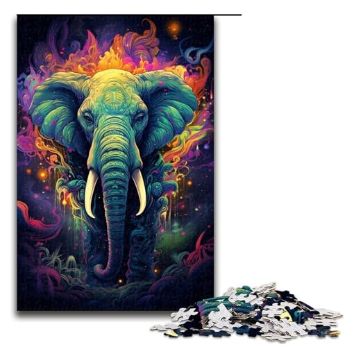 Puzzle für Erwachsene 1000 Teile farbiges Elefantenmuster zum Zusammenbauen hilft dem Gehirn süchtig machendes Spielzeug zur Förderung der Geduld 1000 Teile (75 x 50 cm) von mowenbingpeng