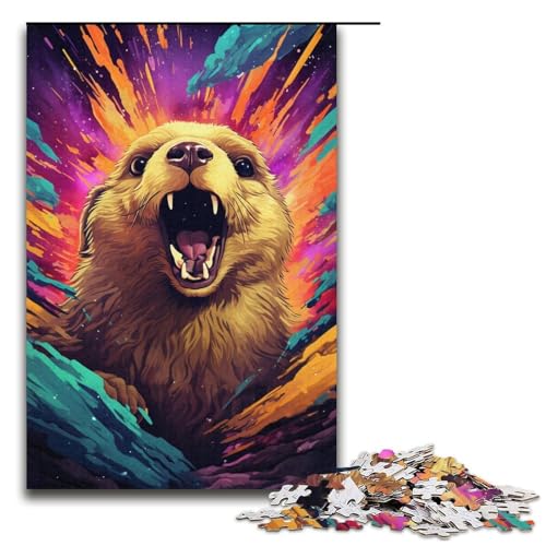 Puzzle für Erwachsene 1000 Teile farbiges Murmeltier-Puzzle Holzpuzzle Lernspiel Herausforderungsspielzeug 1000 Teile (38 x 26 cm) von mowenbingpeng