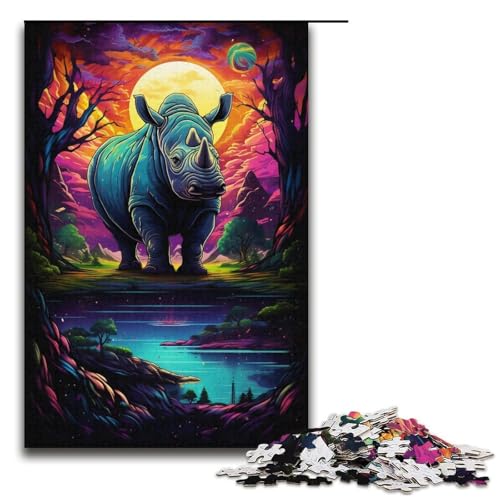 Puzzle für Erwachsene 1000 Teile farbiges Nashorn-Puzzle Lernspiele für Zuhause DIY-Spielzeug tolles Geschenk für Spiele 1000 Teile (38 x 26 cm) von mowenbingpeng