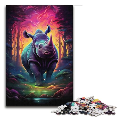 Puzzle für Erwachsene 1000 Teile farbiges Nashorn-Puzzle Lernspiele für Zuhause DIY-Spielzeug tolles Geschenk für Spiele 1000 Teile (38 x 26 cm) von mowenbingpeng