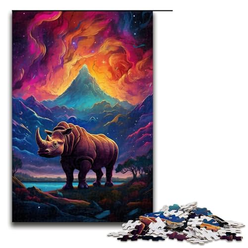 Puzzle für Erwachsene 1000 Teile farbiges Nashorn-Puzzle jedes Teil ist einzigartig – anspruchsvolles unterhaltsames Familienspiel 1000 Teile (75 x 50 cm) von mowenbingpeng