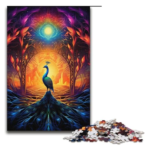 Puzzle für Erwachsene 1000 Teile farbiges Pfauenpuzzle Holzpuzzle Lernspiel Herausforderungsspielzeug 1000 Teile (38 x 26 cm) von mowenbingpeng