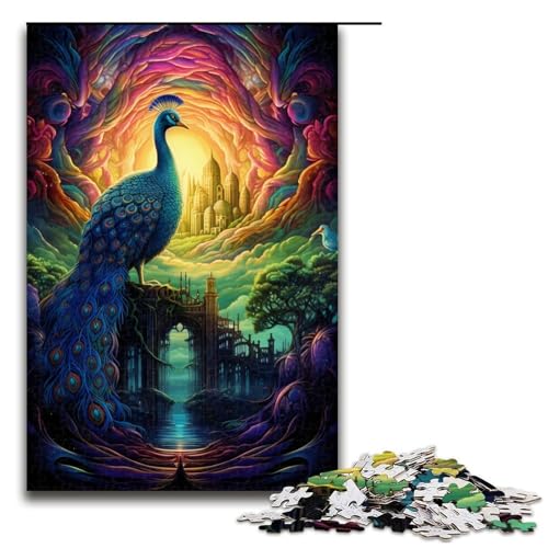 Puzzle für Erwachsene 1000 Teile farbiges Pfauenpuzzle Holzpuzzle Lernspiel Herausforderungsspielzeug 1000 Teile (75 x 50 cm) von mowenbingpeng