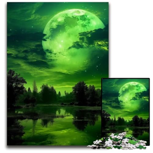 Puzzle für Erwachsene 1000 Teile grüner Mond und Himmel Puzzle für Erwachsene Lernspielzeug für Teenager HeimbüroDekor 1000 Teile (75 x 50 cm) von mowenbingpeng