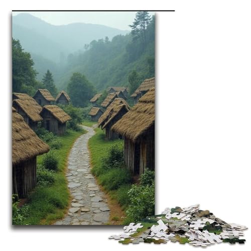 Puzzle für Erwachsene 1000 Teile kleines Dorf Holzpuzzle 1000 Teile (75 x 50 cm) von mowenbingpeng