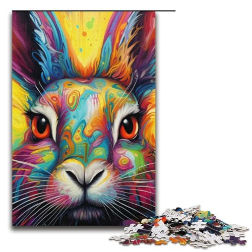 Puzzle für Erwachsene 1000 Teile psychedelische Kaninchenfamilie Papierpuzzle Lernspiel Herausforderungsspielzeug 1000 Teile (38 x 26 cm) von mowenbingpeng