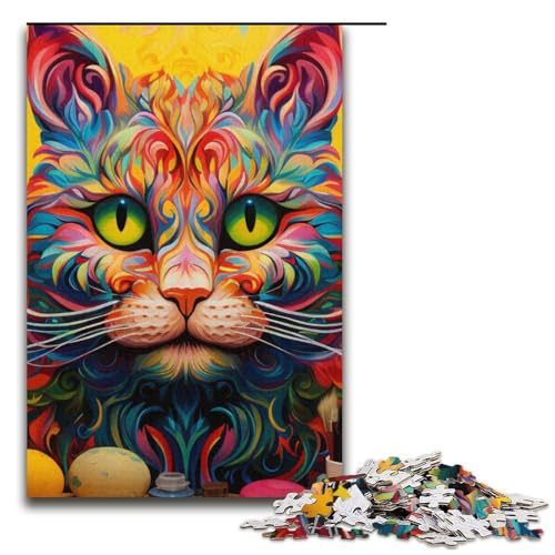 Puzzle für Erwachsene 1000 Teile psychedelische Katze Geburtstagsgeschenk Geschenke für Teenager ab 14 Jahren 1000 Teile (38 x 26 cm) von mowenbingpeng