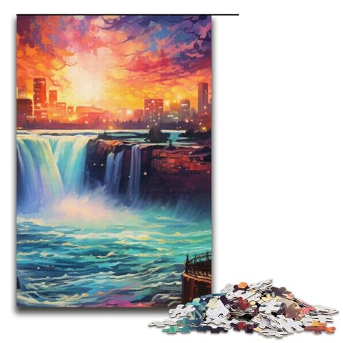 Puzzle für Erwachsene 1000 Teile psychedelische Niagarafälle bei Nacht Papierpuzzle Lernspiel Herausforderungsspielzeug 1000 Teile (38 x 26 cm) von mowenbingpeng
