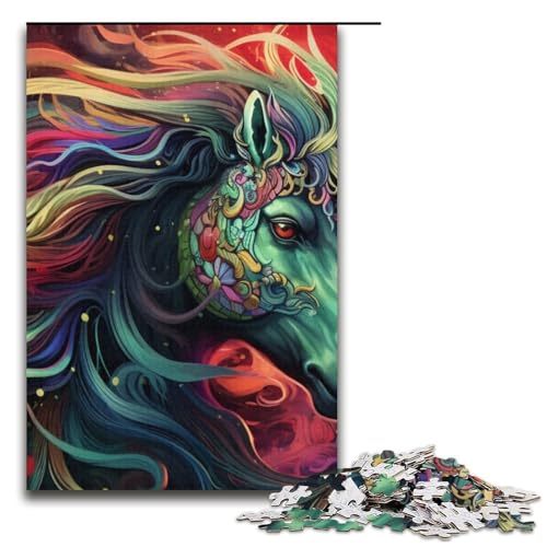 Puzzle für Erwachsene 1000 Teile psychedelische farbige Pferde Puzzlespiele Spielzeug Geschenk geeignet für die Schreibtischdekoration 1000 Teile (38 x 26 cm) von mowenbingpeng