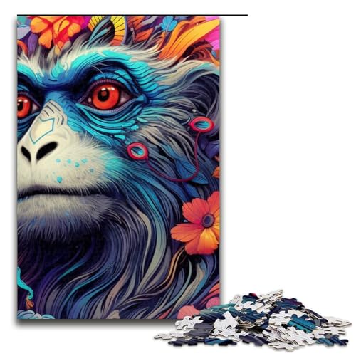 Puzzle für Erwachsene 1000 Teile psychedelisches Affenpuzzle Holzpuzzle Lernspiel Herausforderungsspielzeug 1000 Teile (75 x 50 cm) von mowenbingpeng