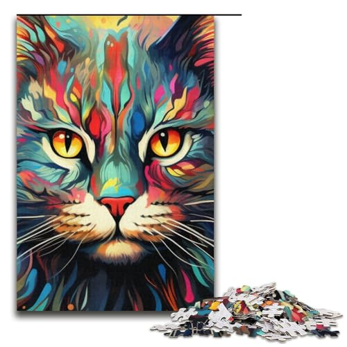 Puzzle für Erwachsene 1000 Teile psychedelisches Katzen-Papierpuzzle für Kinder Lernspiel 1000 Teile (38 x 26 cm) von mowenbingpeng