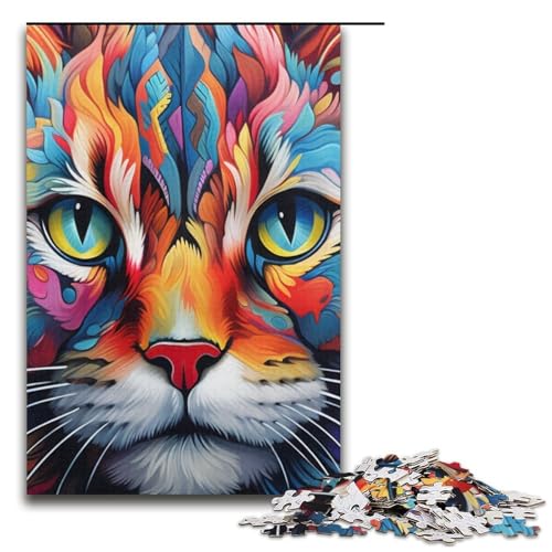 Puzzle für Erwachsene 1000 Teile psychedelisches Katzen-Papierpuzzle für Kinder Lernspiel 1000 Teile (38 x 26 cm) von mowenbingpeng