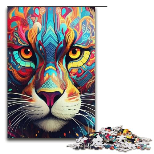 Puzzle für Erwachsene 1000 Teile psychedelisches Katzen-Papierpuzzle für Kinder Lernspiel 1000 Teile (38 x 26 cm) von mowenbingpeng