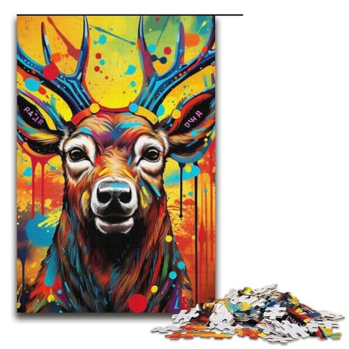 Puzzle für Erwachsene 1000 Teile psychedelisches Rentier-Puzzle Spiele Spielzeug Geschenk geeignet für die Schreibtischdekoration 1000 Teile (38 x 26 cm) von mowenbingpeng