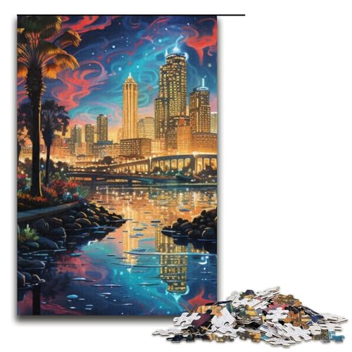 Puzzle für Erwachsene 1000 Teile psychedelisches San Diego bei Nacht Puzzle Lernspiele für Zuhause DIY-Spielzeug tolles Geschenk für Spiele 1000 Teile (38 x 26 cm) von mowenbingpeng