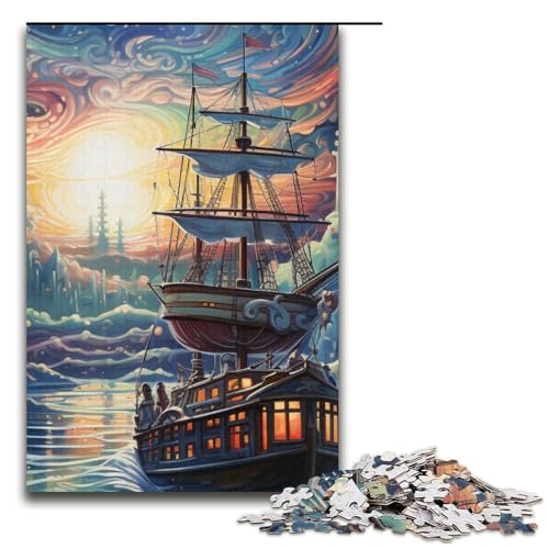 Puzzle für Erwachsene 1000 Teile psychedelisches Schiffsrennen bei Nacht Puzzlespiele Spielzeug Geschenk geeignet als Schreibtischdekoration 1000 Teile (38 x 26 cm) von mowenbingpeng