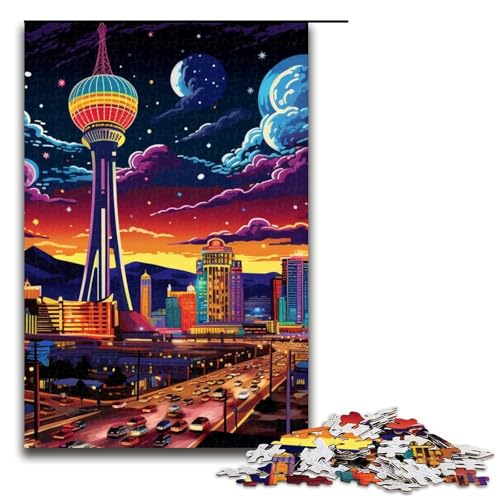 Puzzle für Erwachsene 1000 Teile psychedelisches Stadtbild Holzpuzzle für Kinder Lernspiel 1000 Teile (75 x 50 cm) von mowenbingpeng
