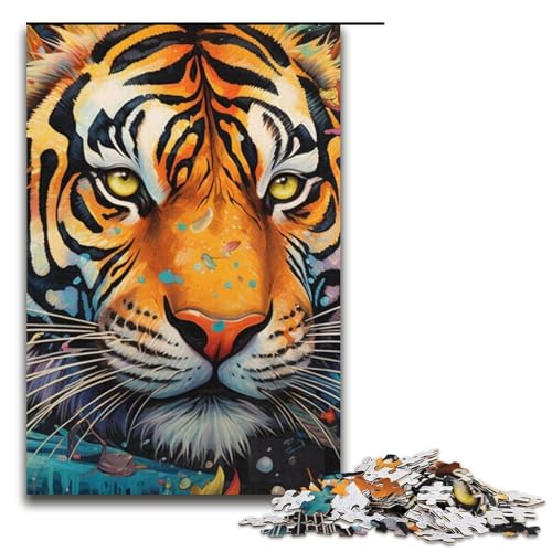 Puzzle für Erwachsene 1000 Teile psychedelisches Tiertiger-Papierpuzzle für Kinder Lernspiel 1000 Teile (38 x 26 cm) von mowenbingpeng