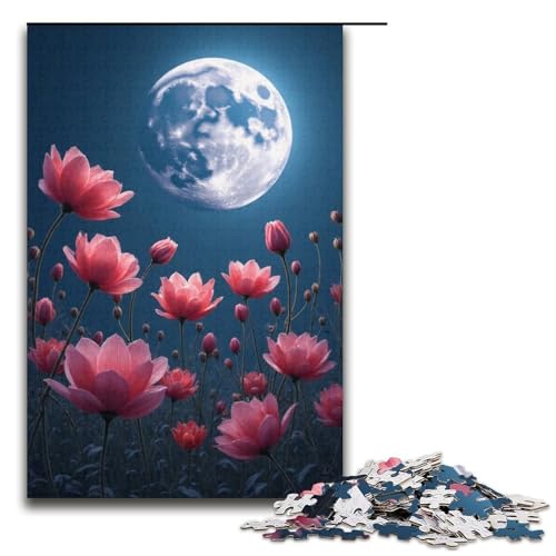 Puzzle für Erwachsene 1000 Teile schöne Blumen und Vollmond Puzzlespiele Spielzeug Geschenk geeignet für die Schreibtischdekoration 1000 Teile (38 x 26 cm) von mowenbingpeng