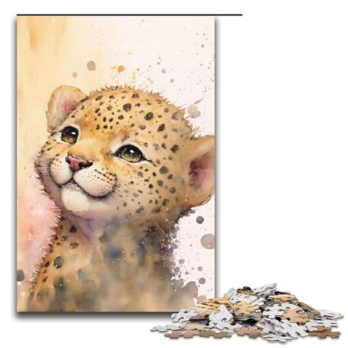 Puzzle für Erwachsene 1000 Teile süßes Baby-Leoparden-Mal-Puzzle Spielspielzeug lustig 1000 Teile (75 x 50 cm) von mowenbingpeng