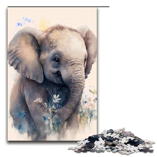 Puzzle für Erwachsene 1000 Teile süßes Elefantenbaby Holzpuzzle 1000 Teile (75 x 50 cm) von mowenbingpeng