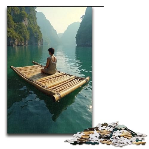 Puzzle für Erwachsene Bambusfloß 1000-teiliges Holzpuzzle für Familienspiele 1000 Teile (75 x 50 cm) von mowenbingpeng