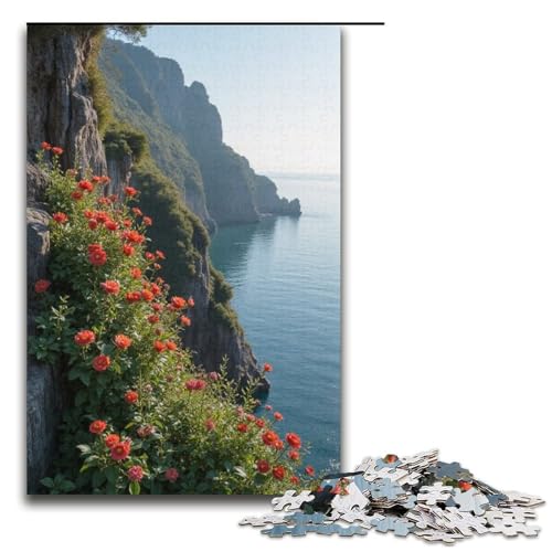 Puzzle für Erwachsene Blumen auf der Klippe 1000-teiliges Holzpuzzle für Kinder ab 12 Jahren Heimdekoration 1000 Teile (38 x 26 cm) von mowenbingpeng