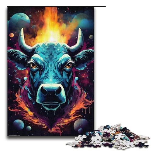 Puzzle für Erwachsene Bunte Kühe 1000 Teile Holzpuzzle für Kinder ab 12 Jahren Lernspielzeug 1000 Teile (38 x 26 cm) von mowenbingpeng