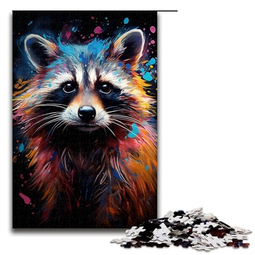 Puzzle für Erwachsene Bunte Psychedelia des Sternenhimmels Waschbär-Puzzle 1000 Teile Holzpuzzle für Kinder ab 12 Jahren anspruchsvolles Spiel 1000 Teile (75 x 50 cm) von mowenbingpeng