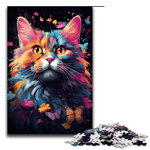 Puzzle für Erwachsene Bunte getigerte Katze 1000 Teile Holzpuzzle für Kinder ab 12 Jahren Lernspielzeug 1000 Teile (75 x 50 cm) von mowenbingpeng