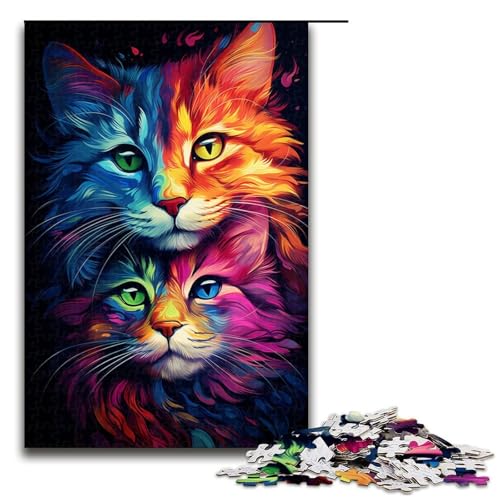 Puzzle für Erwachsene Bunte getigerte Katze 1000 Teile Holzpuzzle für Kinder ab 12 Jahren Lernspielzeug 1000 Teile (75 x 50 cm) von mowenbingpeng