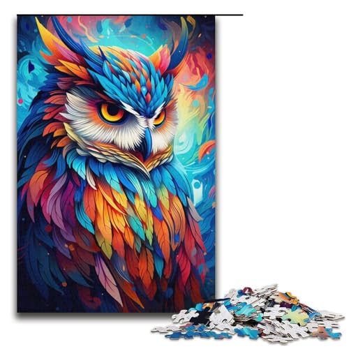 Puzzle für Erwachsene Bunte psychedelische Eule 1000 Teile Holzpuzzle für Erwachsene und Kinder ab 12 Jahren Lernspielzeug 1000 Teile (38 x 26 cm) von mowenbingpeng