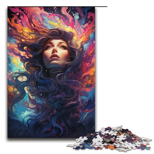 Puzzle für Erwachsene Bunte psychedelische Frau 1000-teiliges Holzpuzzle für Kinder ab 12 Jahren Lernspielzeug 1000 Teile (38 x 26 cm) von mowenbingpeng