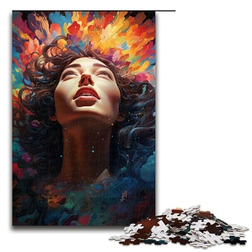 Puzzle für Erwachsene Bunte psychedelische Frau 1000-teiliges Holzpuzzle für Kinder ab 12 Jahren Lernspielzeug 1000 Teile (75 x 50 cm) von mowenbingpeng