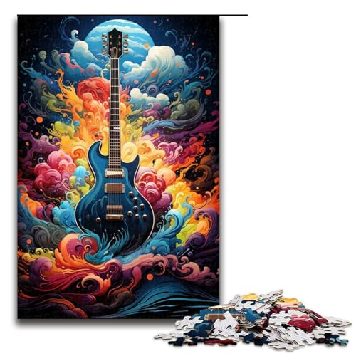 Puzzle für Erwachsene Bunte psychedelische Gitarre 1000-teiliges Holzpuzzle für Erwachsene und Kinder ab 12 Jahren 1000 Teile (75 x 50 cm) von mowenbingpeng