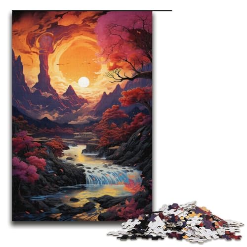 Puzzle für Erwachsene Bunte psychedelische Landschaft 1000 Teile Holzpuzzle für Kinder ab 12 Jahren Lernspielzeug 1000 Teile (38 x 26 cm) von mowenbingpeng