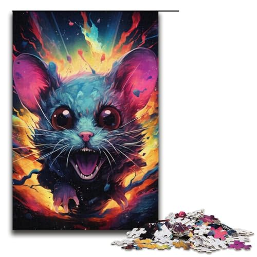 Puzzle für Erwachsene Bunte psychedelische Maus 1000 Teile Holzpuzzle für Kinder ab 12 Jahren Heimdekoration 1000 Teile (38 x 26 cm) von mowenbingpeng