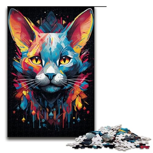 Puzzle für Erwachsene Bunte psychedelische Sphinx-Katze 1000-teiliges Holzpuzzle für Kinder ab 12 Jahren Lernspielzeug 1000 Teile (75 x 50 cm) von mowenbingpeng