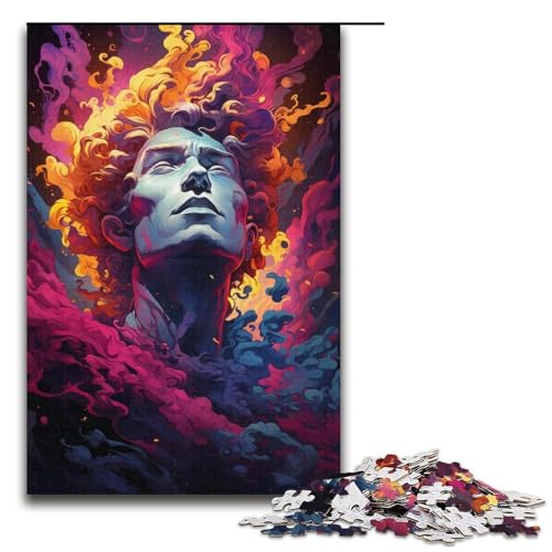 Puzzle für Erwachsene Bunte psychedelische Statue 1000-teiliges Holzpuzzle für Erwachsene und Kinder ab 12 Jahren 1000 Teile (38 x 26 cm) von mowenbingpeng