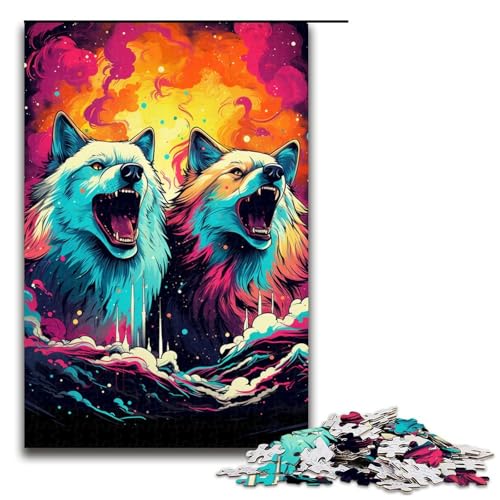 Puzzle für Erwachsene Bunte psychedelische Wölfe 1000 Teile Holzpuzzle für Kinder ab 12 Jahren Heimdekoration 1000 Teile (75 x 50 cm) von mowenbingpeng